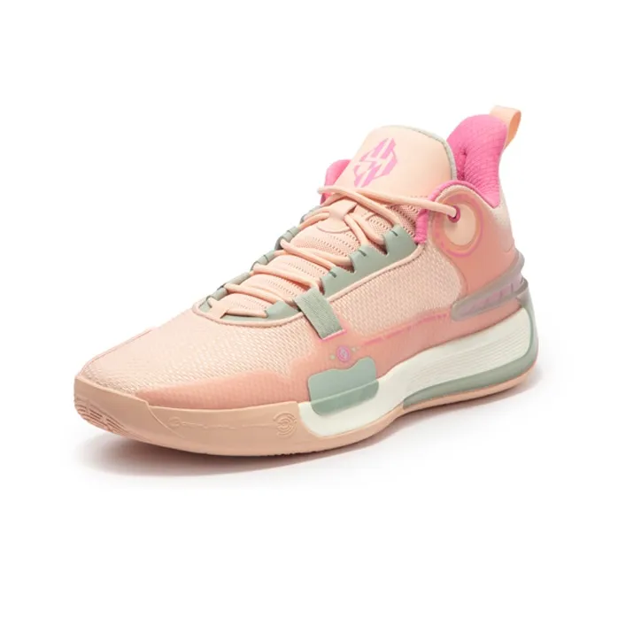 361° Cushioned Wear-Resistant Slip-Resistant Low-Top Basketball Shoes Men's Soft Pink/Thin Gray Green-1