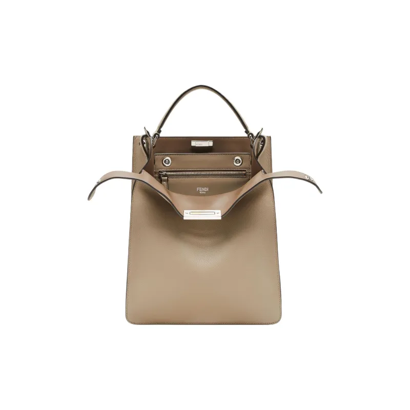 FENDI Peekaboo Calfskin Handbag Shoulder Bag Crossbody Bag Small Size Men's Beige-0