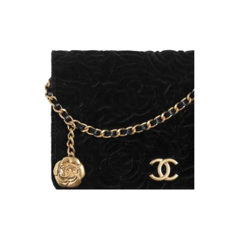 CHANEL WOC Velour Crossbody Bag, Shoulder Bag Women's Black-3