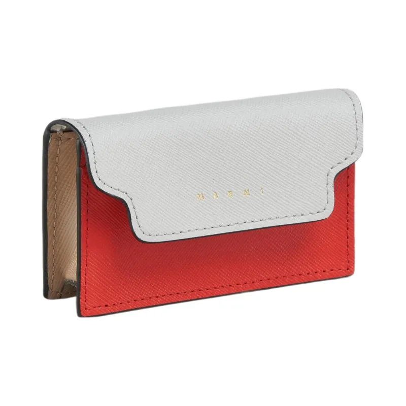 MARNI Saffiano Calfskin Card Holder Regular Women's Orange & White With Beige-1