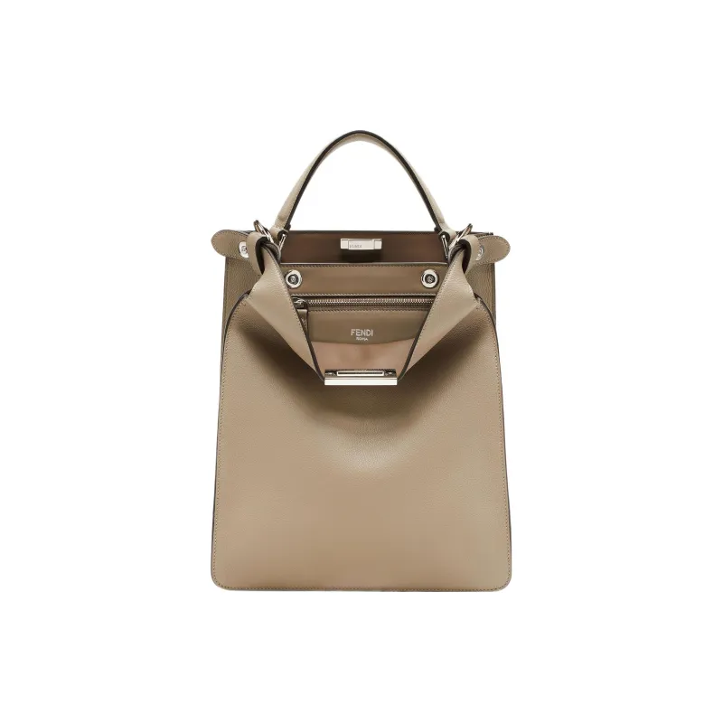 FENDI Peekaboo Calfskin Handbag Shoulder Bag Crossbody Bag Small Size Men's Beige-1