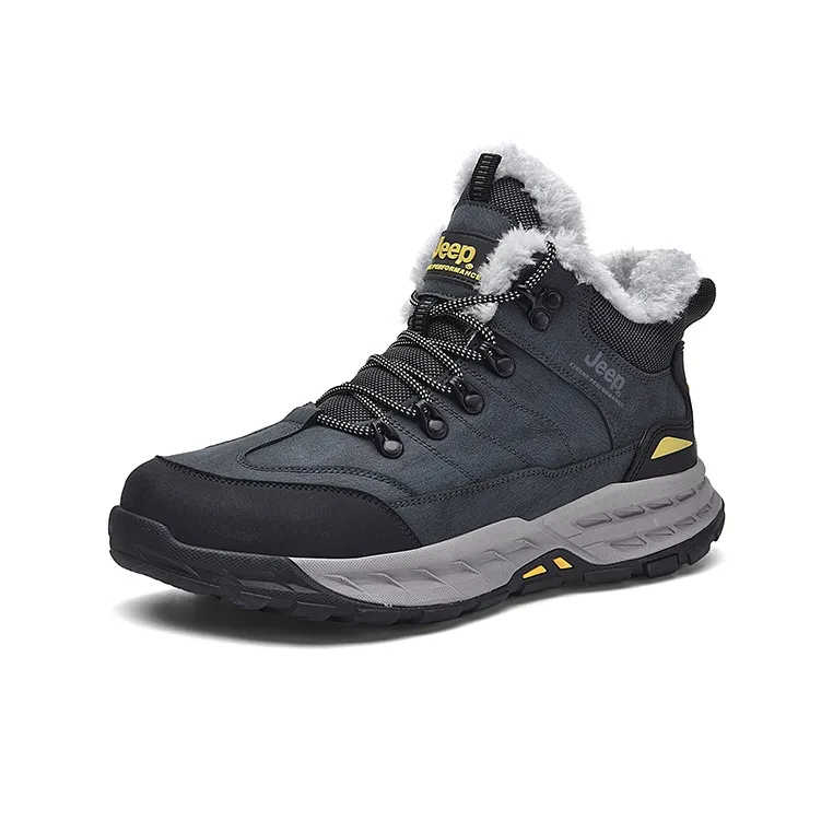 Jeep Fleece Lined Collection Warm Anti Slip And Wear Resistant Mid Top Outdoor Shoes Men's Black Gray-2