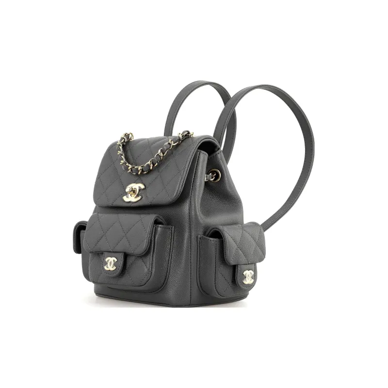 CHANEL Small Duma 23K Grained Calfskin Backpack Dark Grey AS4399-1