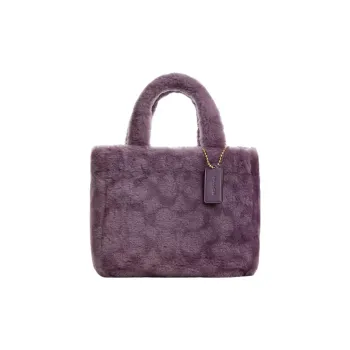 COACH Shearling With Smooth Leather Tote Bag Shopping Bag Shoulder Bag Crossbody Bag Handbag Small Size Women's Purple