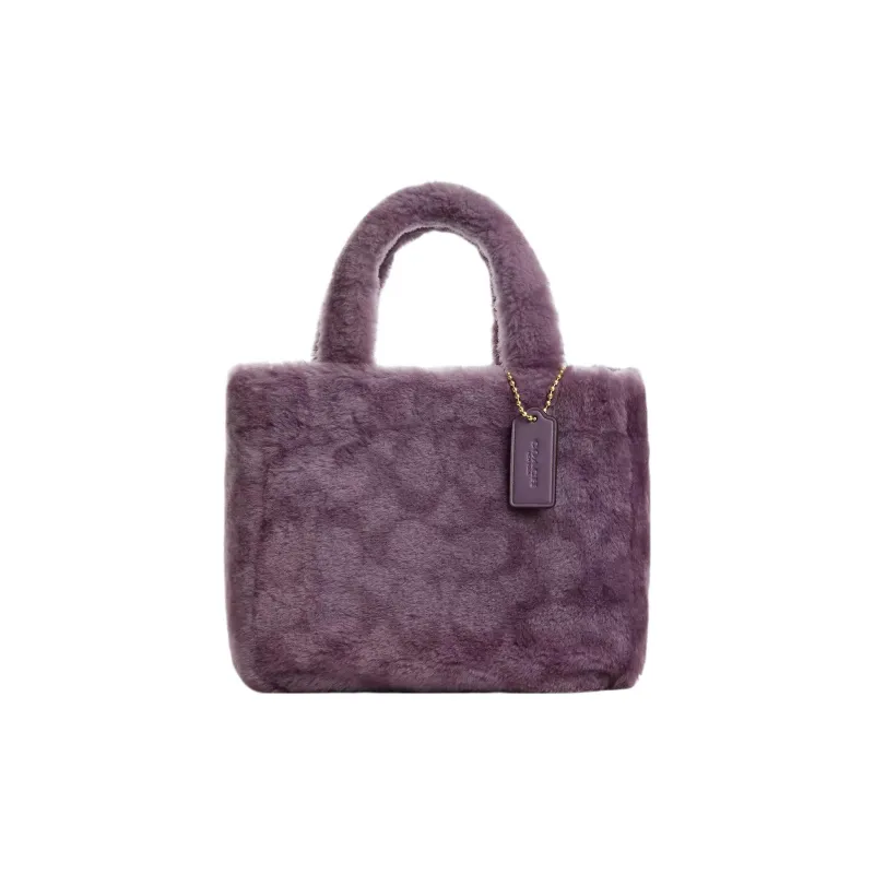 COACH Shearling With Smooth Leather Tote Bag Shopping Bag Shoulder Bag Crossbody Bag Handbag Small Size Women's Purple-0