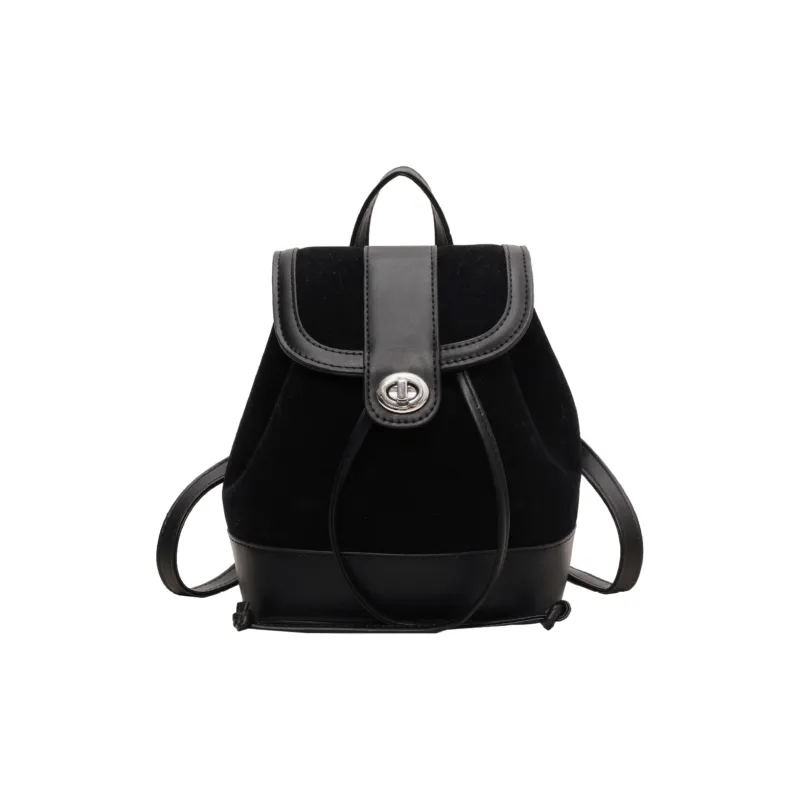 UNITE STAR PU Backpack Medium Size Women's Black/Coffee/Khaki-0