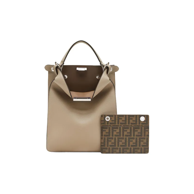 FENDI Peekaboo Calfskin Handbag Shoulder Bag Crossbody Bag Small Size Men's Beige-2