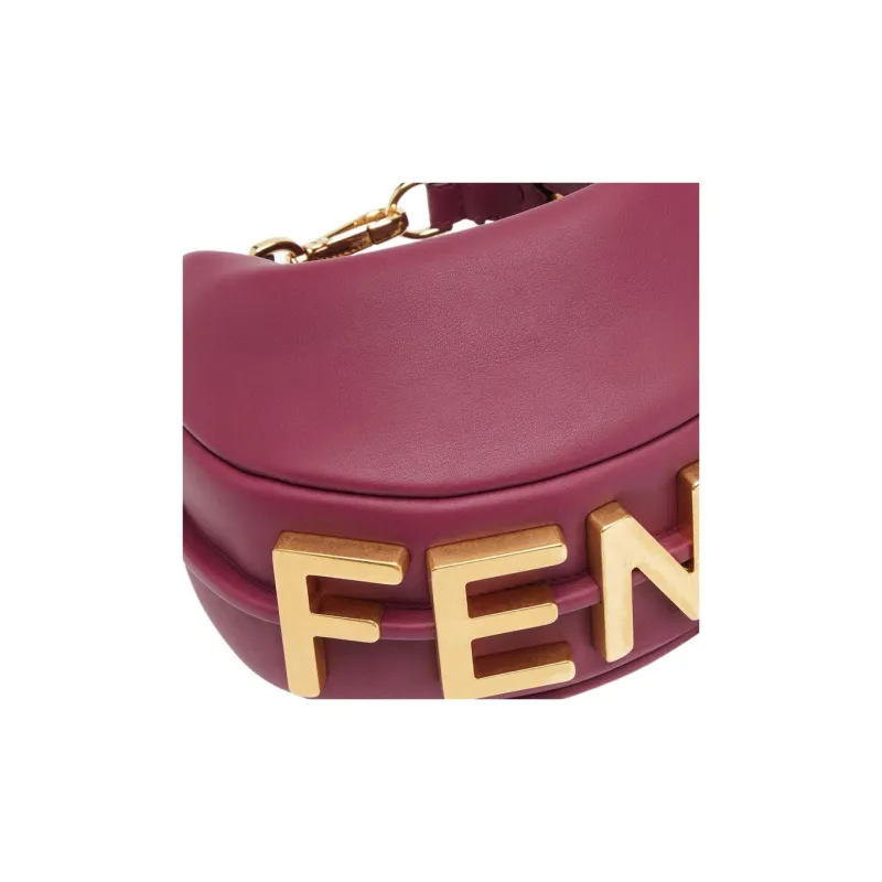 FENDI Fendigraphy Calfskin Patchwork With Soft Leather Crescent Bag Wrist Bag Mini Women's Burgundy-3