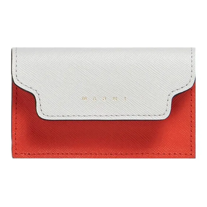 MARNI Saffiano Calfskin Card Holder Regular Women's Orange & White With Beige-0