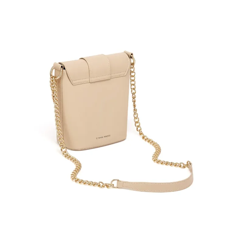 Simvay Clos Cow Leather With Microfiber Bucket Bags Crossbody Bag, Shoulder Bag Trumpets Women's Apricot/Black-3