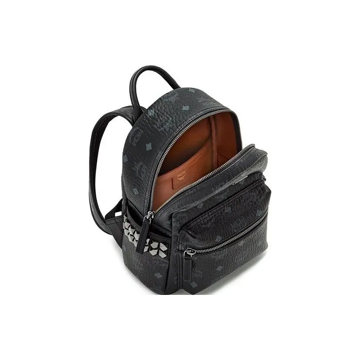 MCM Stark Backpack Visetos Side Studs Mini Black-4