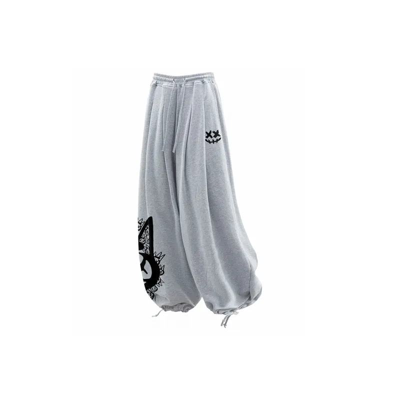 CULT OF INDIVIDUALITY Casual Pants Graffiti Print, Winter Casual Thermal Sports Elastic Cuff Wide Leg Pants Unisex-13