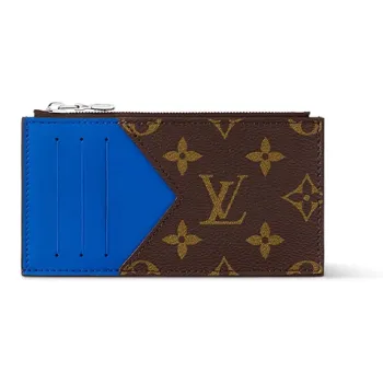 LOUIS VUITTON COIN Monogram Macassar Coated Canvas Card Clip Card Holder Regular Men's Brown & Blue