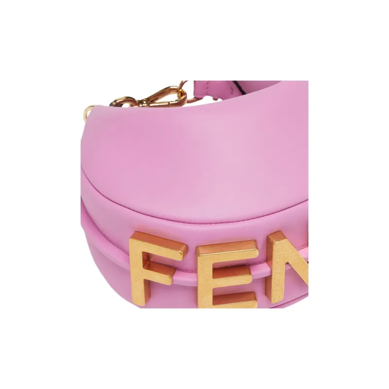 FENDI Fendigraphy Calfskin Patchwork With Soft Leather Crescent Bag Wrist Bag Mini Women's Pink-3
