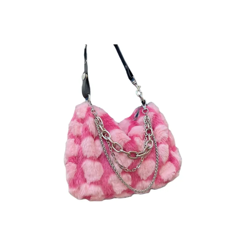 NOMK Plush Chain Bag, Shoulder Bag, Crossbody Bag Regular Women's White/Gray/Pink/Khaki-10