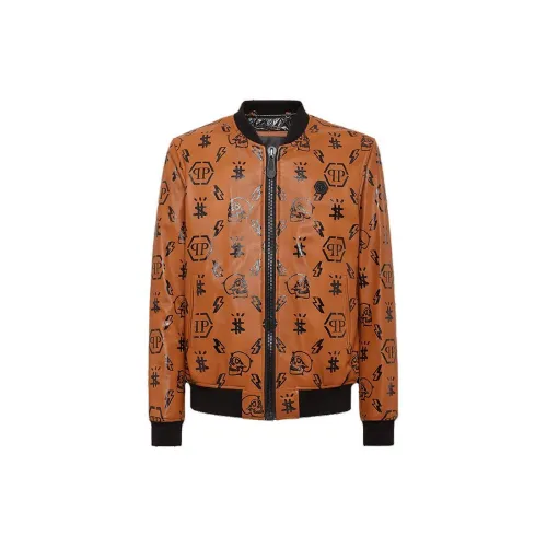 PHILIPP PLEIN Leather Jackets Men Orange