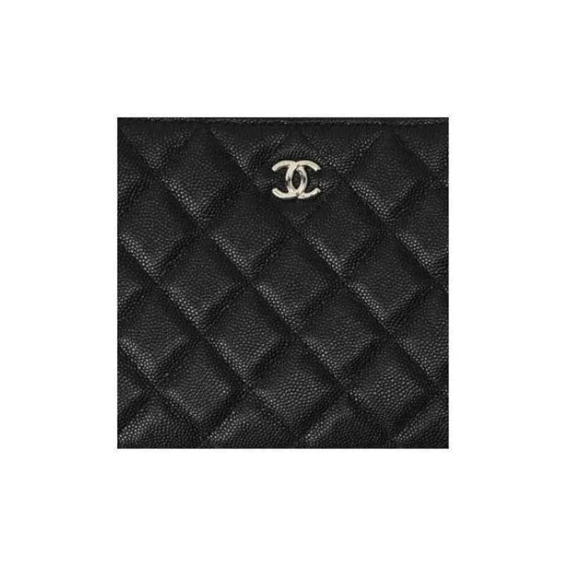CHANEL Grained Calfskin Card Holder Wallet Clutches Women's Black-2
