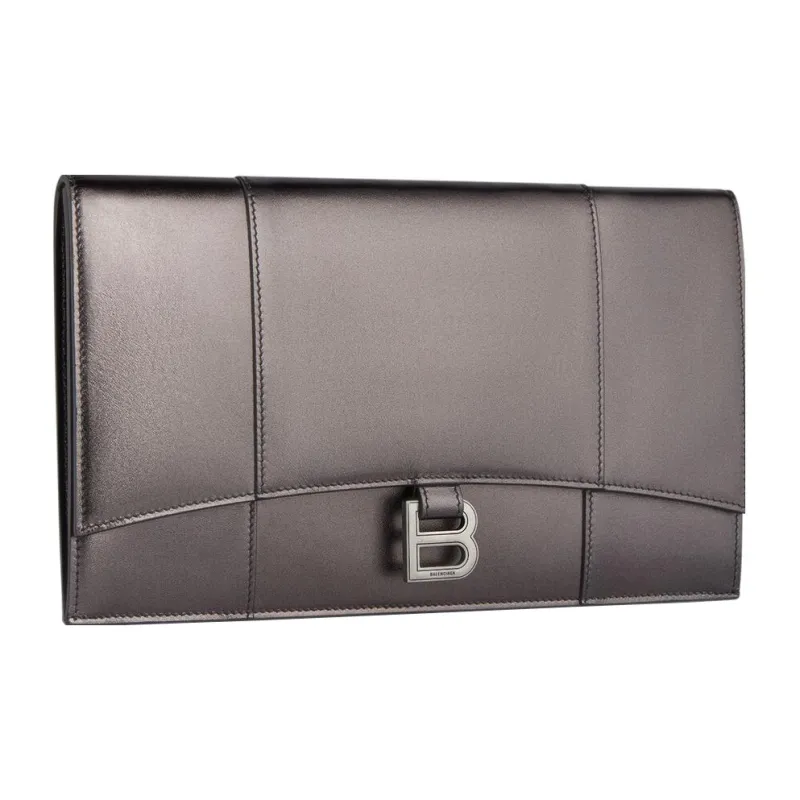 Balenciaga Smooth Calf Leather Clutch Women's Dark Gray-1