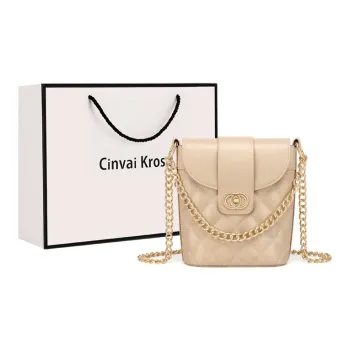Simvay Clos Cowhide With Microfiber Bucket Bags Crossbody Bag Shoulder Bag Small Size Women's Apricot/Black