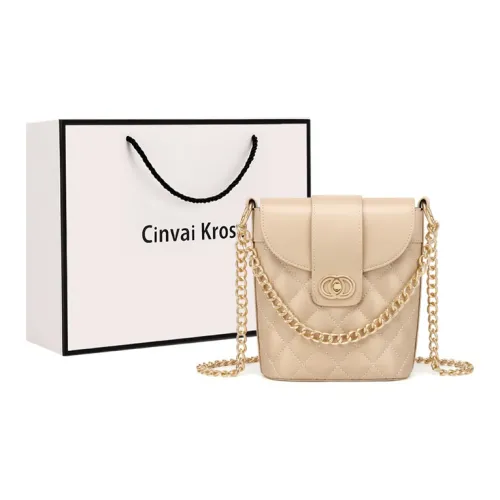 Simvay Clos Cowhide With Microfiber Bucket Bags Crossbody Bag Shoulder Bag Small Size Women's Apricot/Black