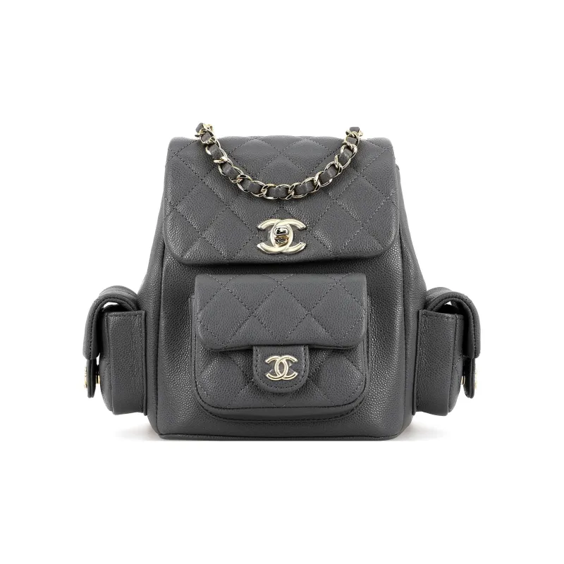 CHANEL Small Duma 23K Grained Calfskin Backpack Dark Grey AS4399-0