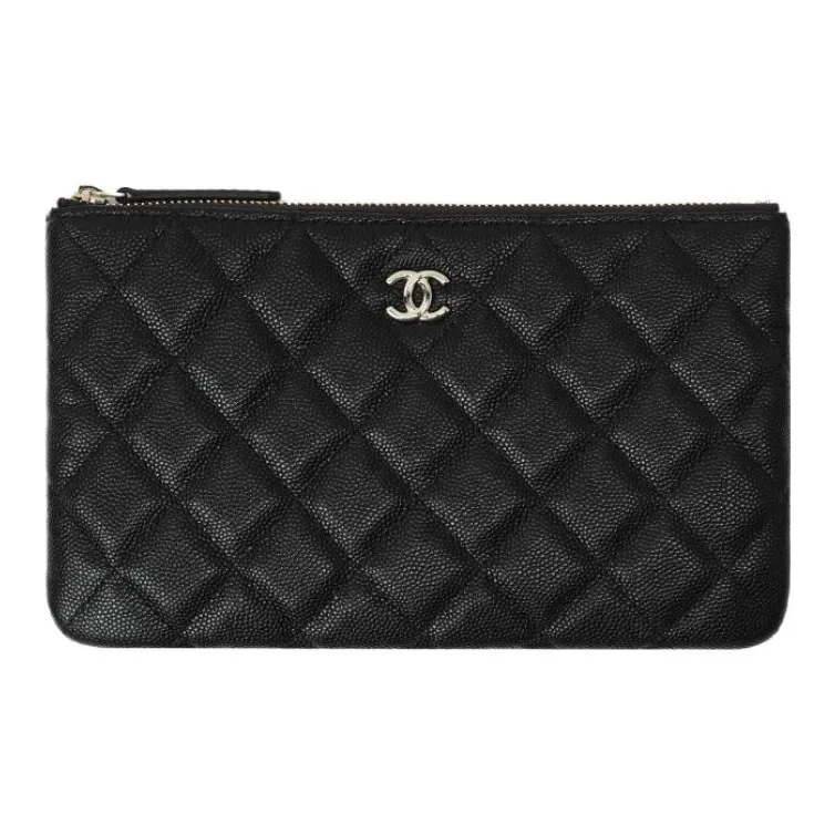 CHANEL Grained Calfskin Card Holder Wallet Clutches Women's Black-0