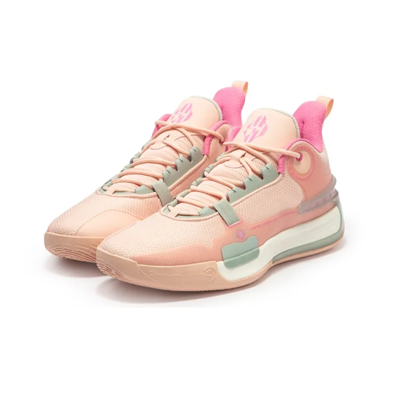 361° Cushioned Wear-Resistant Slip-Resistant Low-Top Basketball Shoes Men's Soft Pink/Thin Gray Green-2