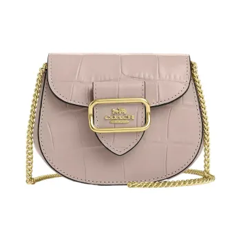 COACH Morgan Crocodile Embossed Leather One Shoulder Crossbody Card Holder Women's Gray Birch