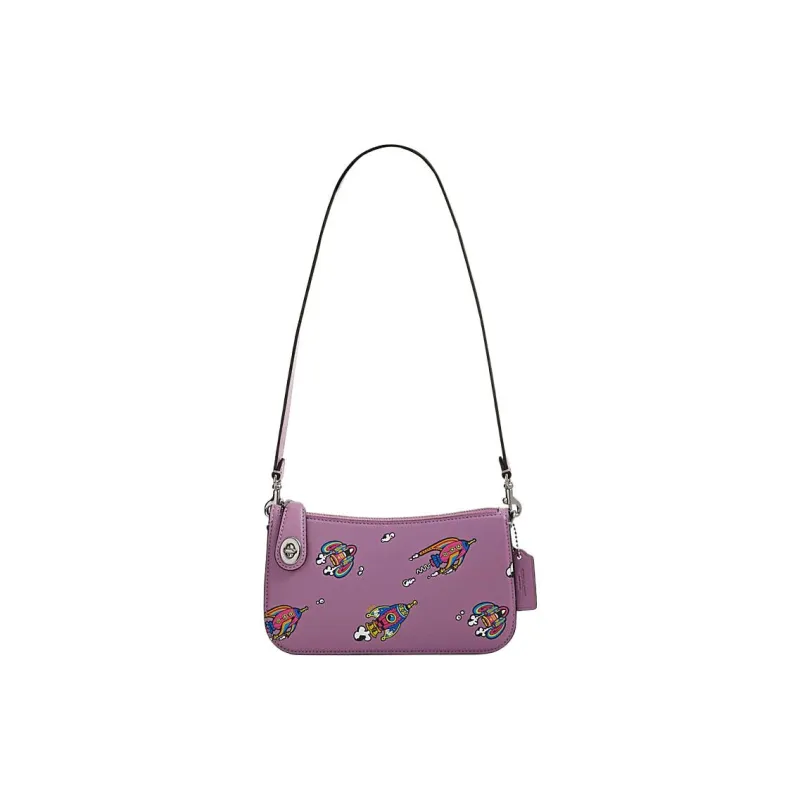 COACH Penny Cow Leather Crossbody Bag, Shoulder Bag Trumpets Women's Violet Orchid Multicolor-0