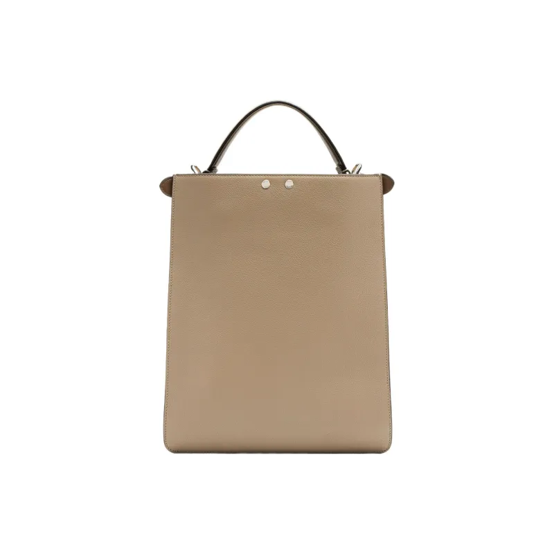 FENDI Peekaboo Calfskin Handbag Shoulder Bag Crossbody Bag Small Size Men's Beige-4