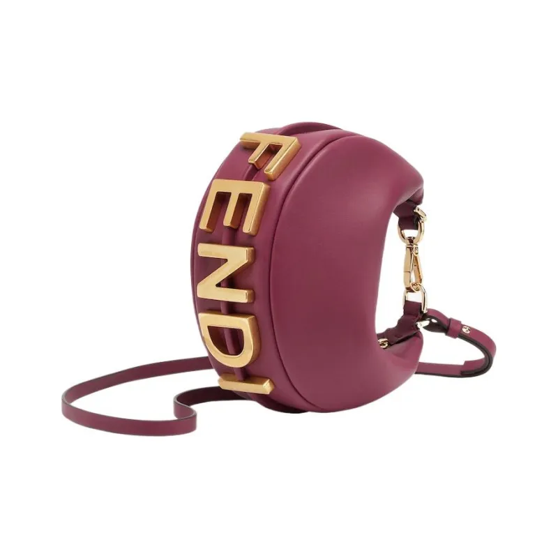 FENDI Fendigraphy Calfskin Patchwork With Soft Leather Crescent Bag Wrist Bag Mini Women's Burgundy-0