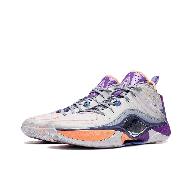 LiNing Wade Shadow 5 Cushioning, Slip Resistant, Rebound Mid Top Basketball Shoes Men's White Sand Gray-2