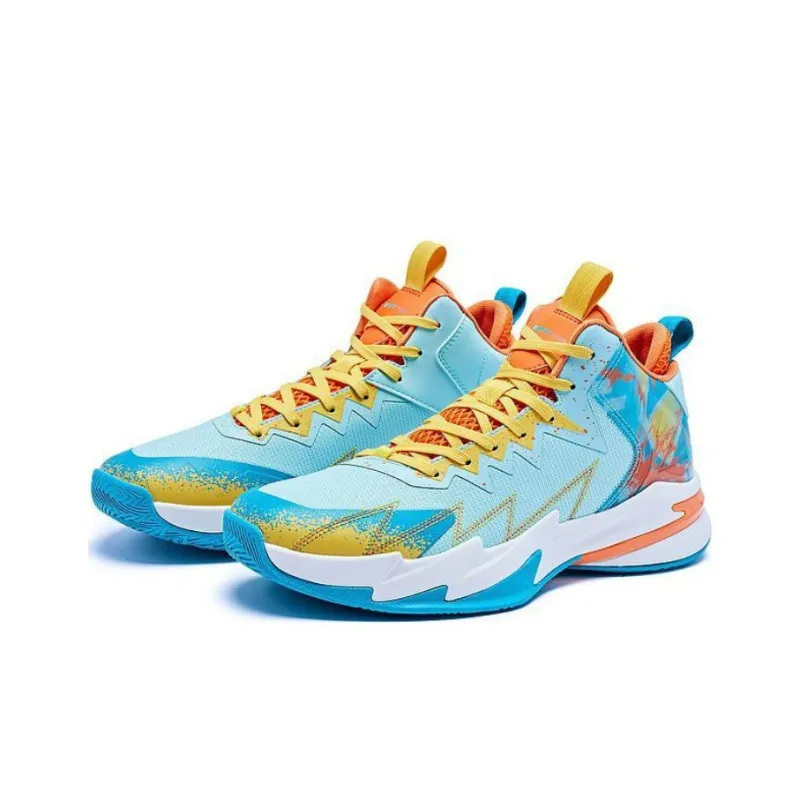 QIAODAN Cushioning Wear Resistant Mid Top Basketball Shoes Men's Blue Orange-2