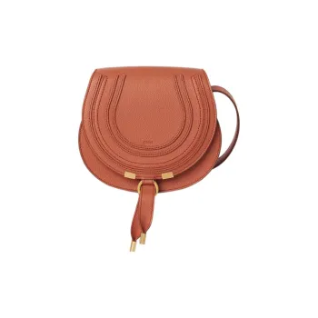 Chloe Marcie Grained Calfskin Saddle Bag Shoulder Bag Crossbody Bag Small Size Women's Tawny