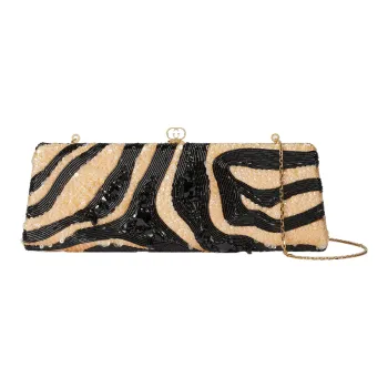 GUCCI Broadway Embroidered Silk Satin Evening Party Bag One Shoulder Crossbody Clutch Small Size Women's Beige & Black