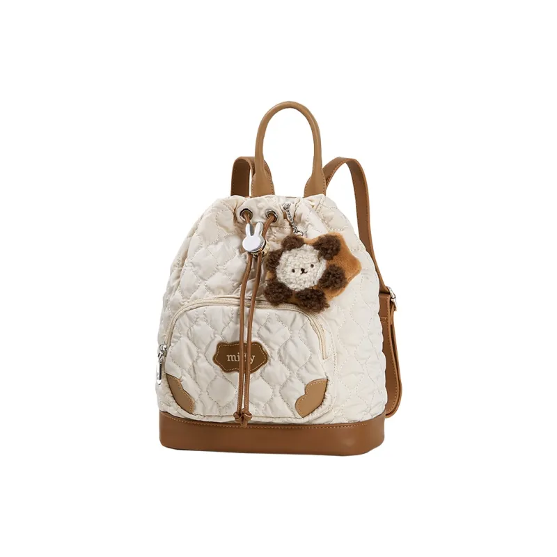 Miffy Fabric Small Backpack Medium Size Women's Ecru/Khaki-8