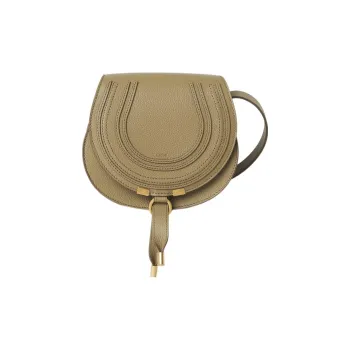 Chloe Marcie Grained Calfskin Saddle Bag Shoulder Bag Crossbody Bag Small Size Women's Terracotta Green