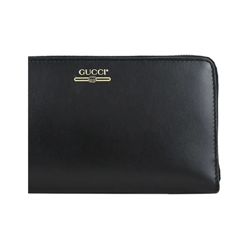 GUCCI Cow Leather Zip Closure Wallet Men's Black-4