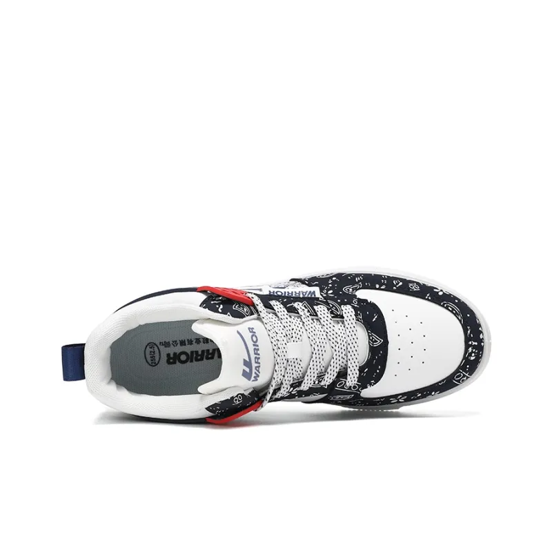 Warrior Paisley Wave Non-slip Lightweight Mid-Top Skateboard Shoes Unisex White Dark Blue-3