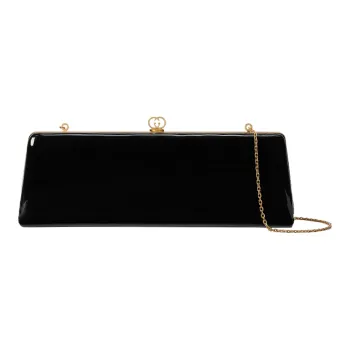 GUCCI Broadway Patent Leather Evening Party Bag One Shoulder Crossbody Clutch Small Size Women's Black