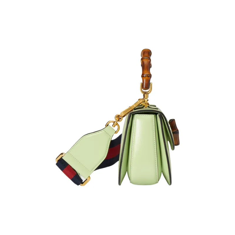 GUCCI Bamboo 1947 Stripes Leather Bamboo Bag One Shoulder Handbag Mini Women's Pistachio Green-3