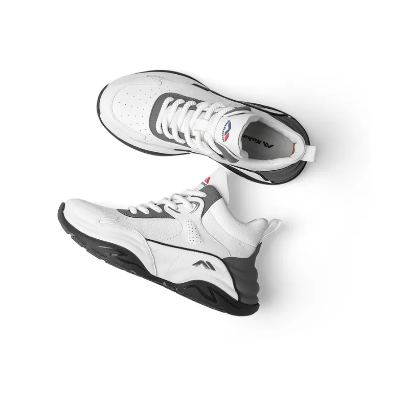 KOLUMB Anti Slip Wear Resistant Mid Top Chunky Sneakers Men's White Gray-2