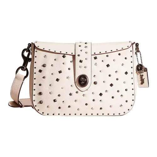 COACH Page Leather Portable Single Bag, Crossbody Bag Large Size Women's White