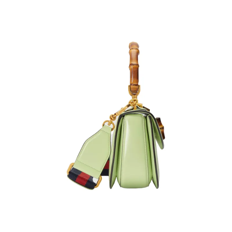 GUCCI Bamboo 1947 Leather Shoulder Bag Crossbody Bag Handbag Small Size Women's Pistachio Green-5