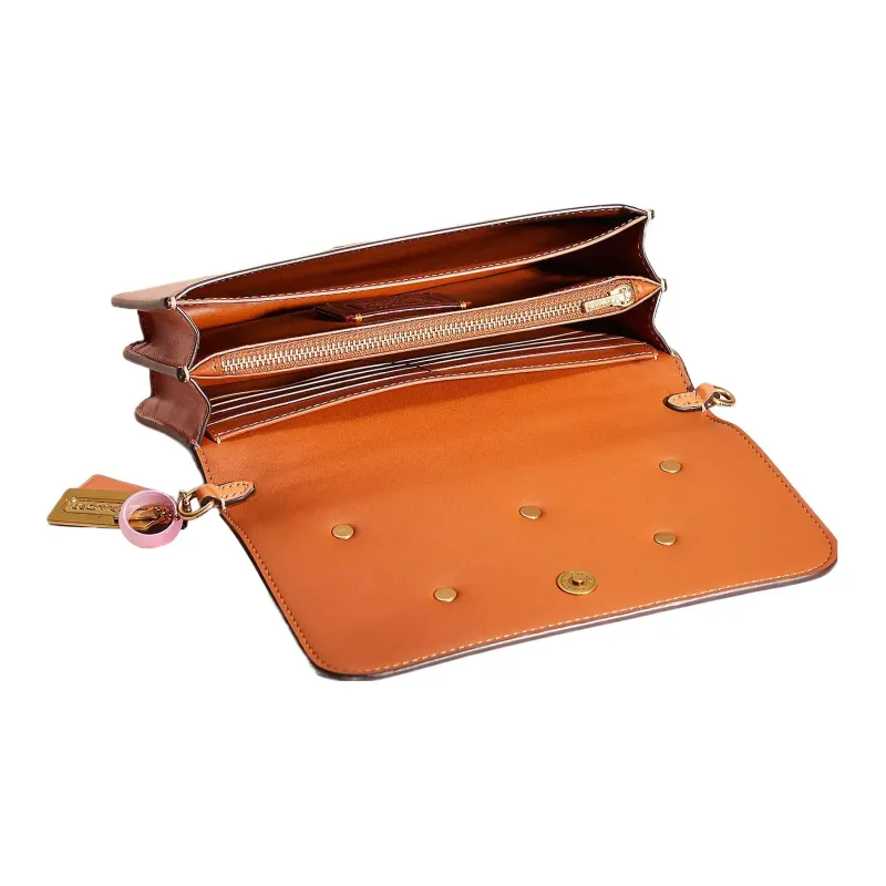 COACH Bea Calfskin Small Square Bag, Handbag, Shoulder Bag, Crossbody Bag Small Size Women's Persimmon Yellow-2