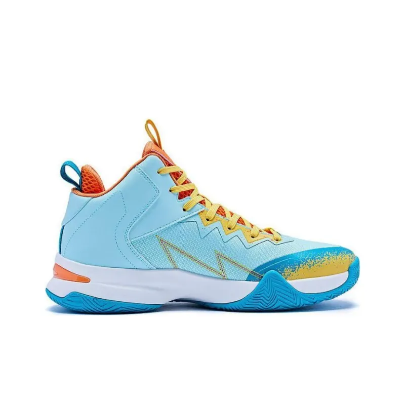 QIAODAN Cushioning Wear Resistant Mid Top Basketball Shoes Men's Blue Orange-1