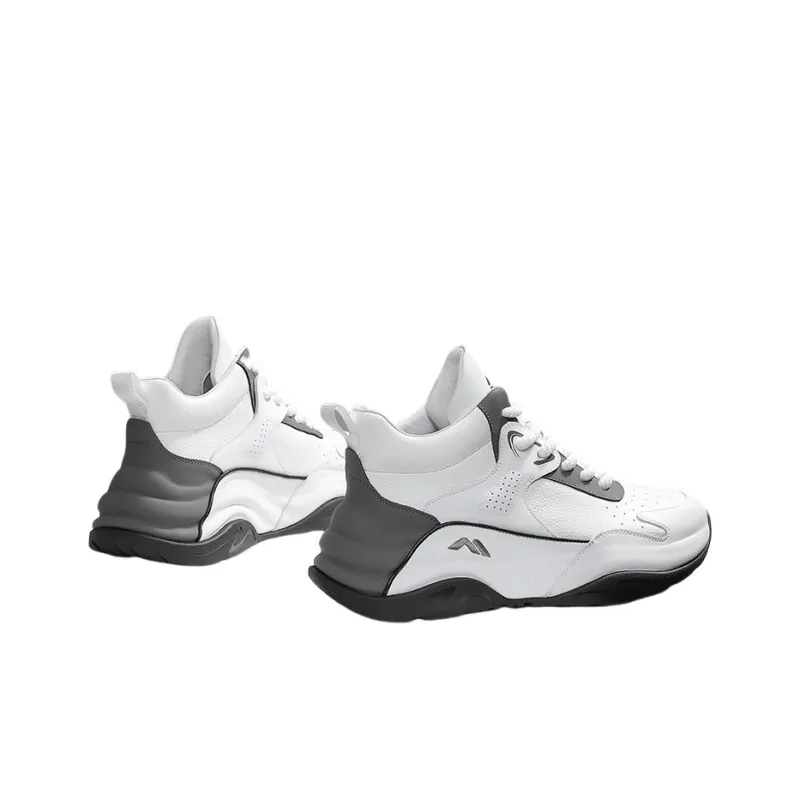 KOLUMB Anti Slip Wear Resistant Mid Top Chunky Sneakers Men's White Gray-5