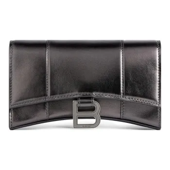 Balenciaga Metallic Smooth Calfskin Shoulder Bag, Crossbody Bag, Wallet Regular Women's Dark Gray