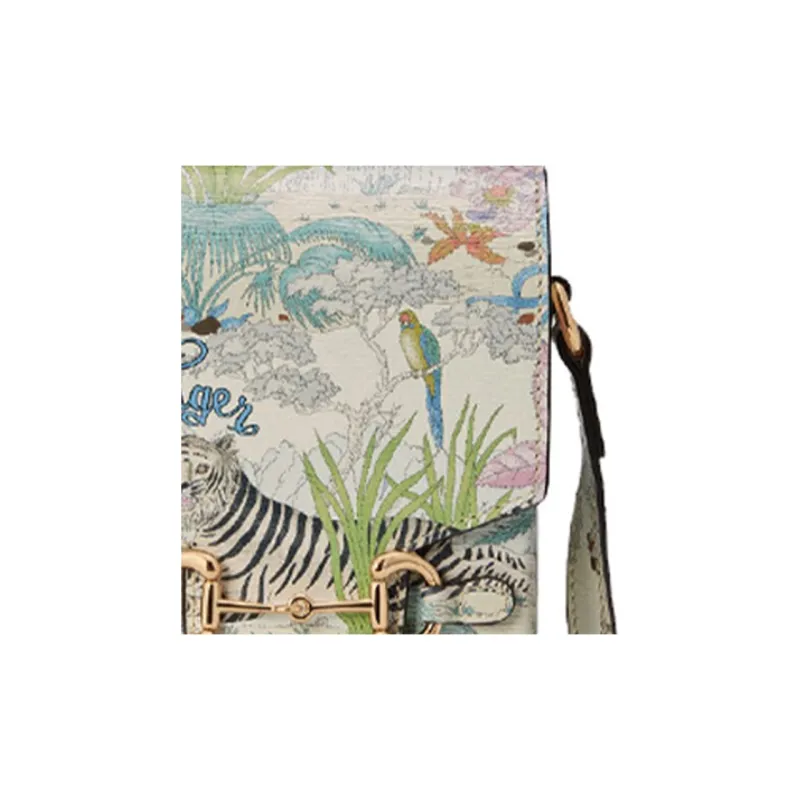 GUCCI Horsebit 1955 Leather Cell Phone Pouch Cigarette Case Bag Shoulder Bag Crossbody Bag Mini Unisex White/Multicolor-4