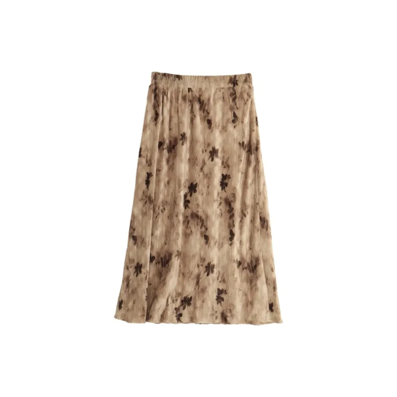 SETIROM Casual Long Skirts Women's Brown-1